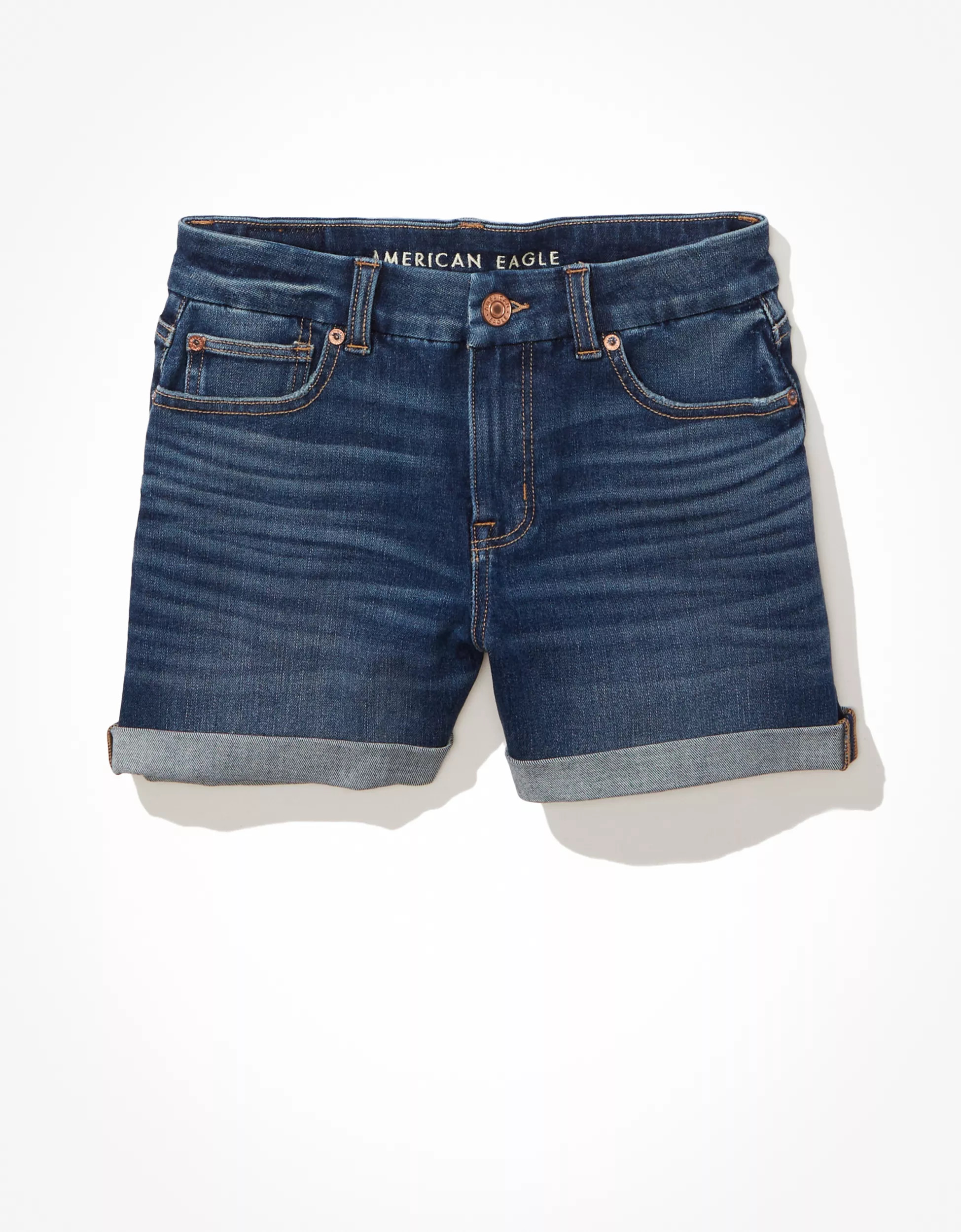 AE Dream Curvy Denim Midi Short | American Eagle Outfitters (US & CA)
