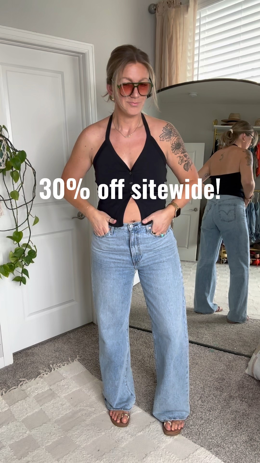 Wide leg jeans - 31x34, black top - large 
A line shorts - 30 (has some stretch) white top - large
Cropped jeans - 30x29, graphic tee - medium
Mid thigh - 31, large tank 
Black jeans - 31x34, large tube top 


#LTKMidsize #LTKOver40