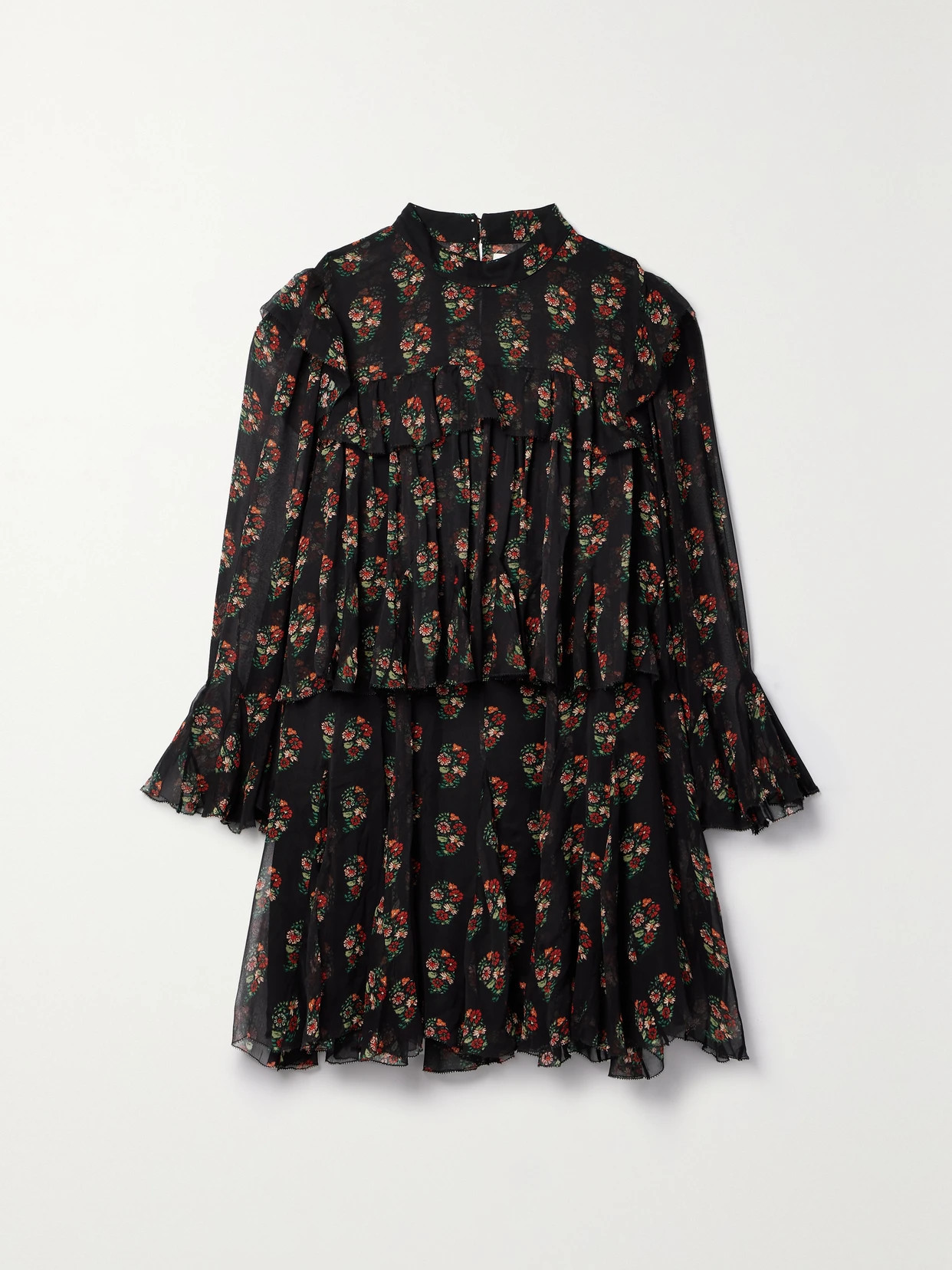 DÔEN - Alette Ruffled Tiered Floral-print Silk-georgette Mini Dress - Black | NET-A-PORTER (US)