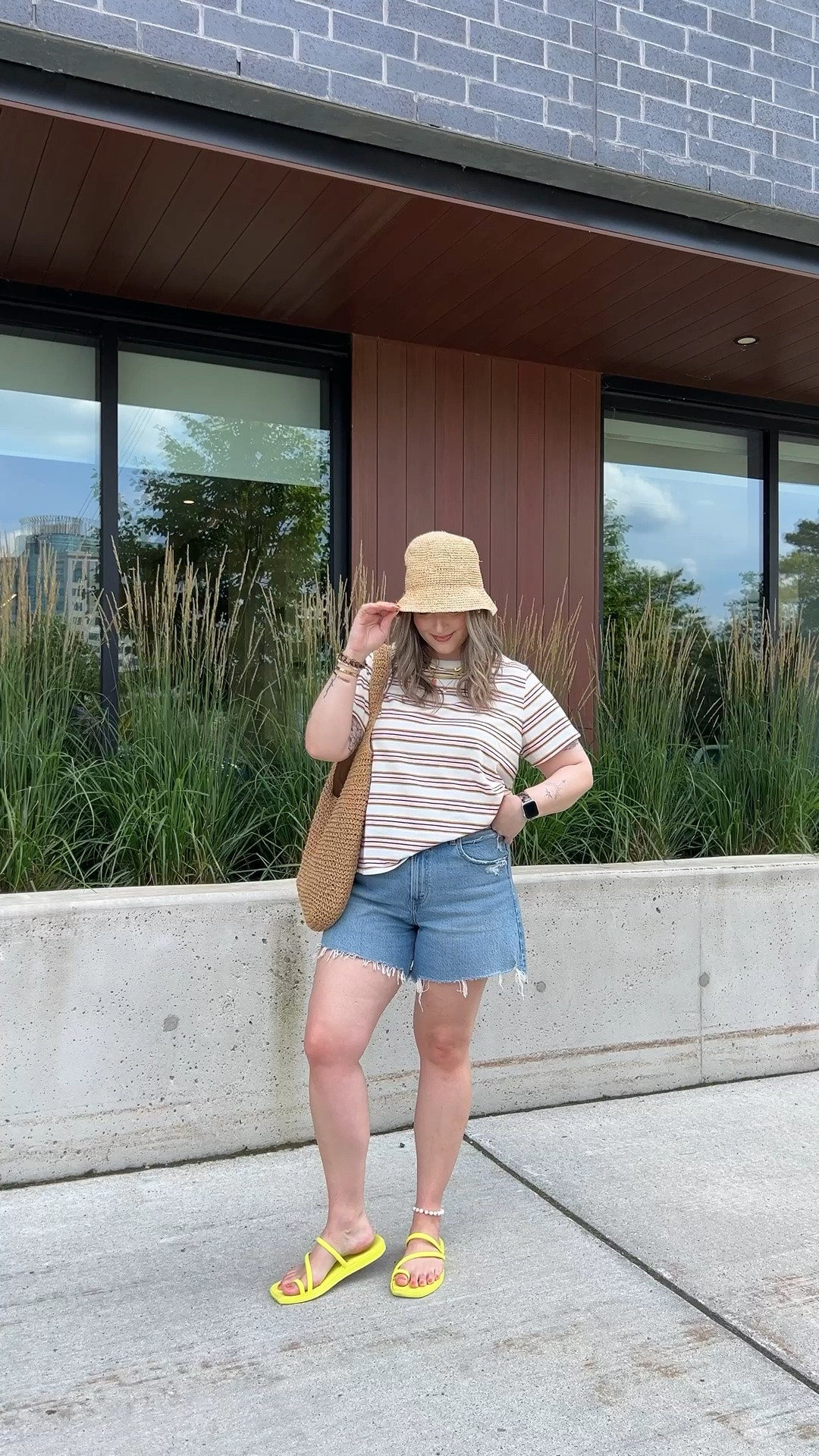 Beach outfit! Sized up to XL in the striped tee for a more oversized fit (Canadian link under “similar products”). Sized up to 32 in the denim shorts for a loose comfy fit. Crocs sandals are super comfy, I’m a 9.5-10 and wear a 10. Linked similar straw hats!

#LTKsummer #LTKsale #LTKmidsize