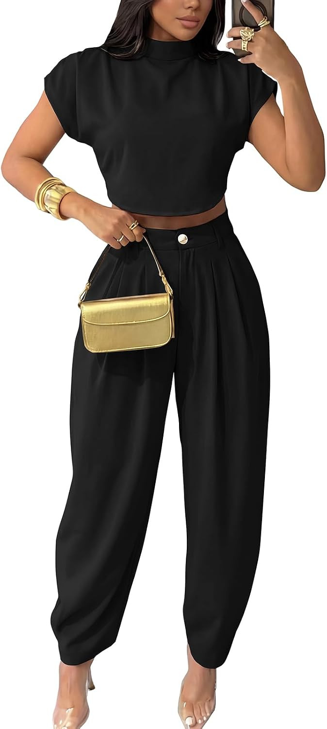 2 Piece Sets for Women Casual Crop Tops and Palazzo Pants | Amazon (US)