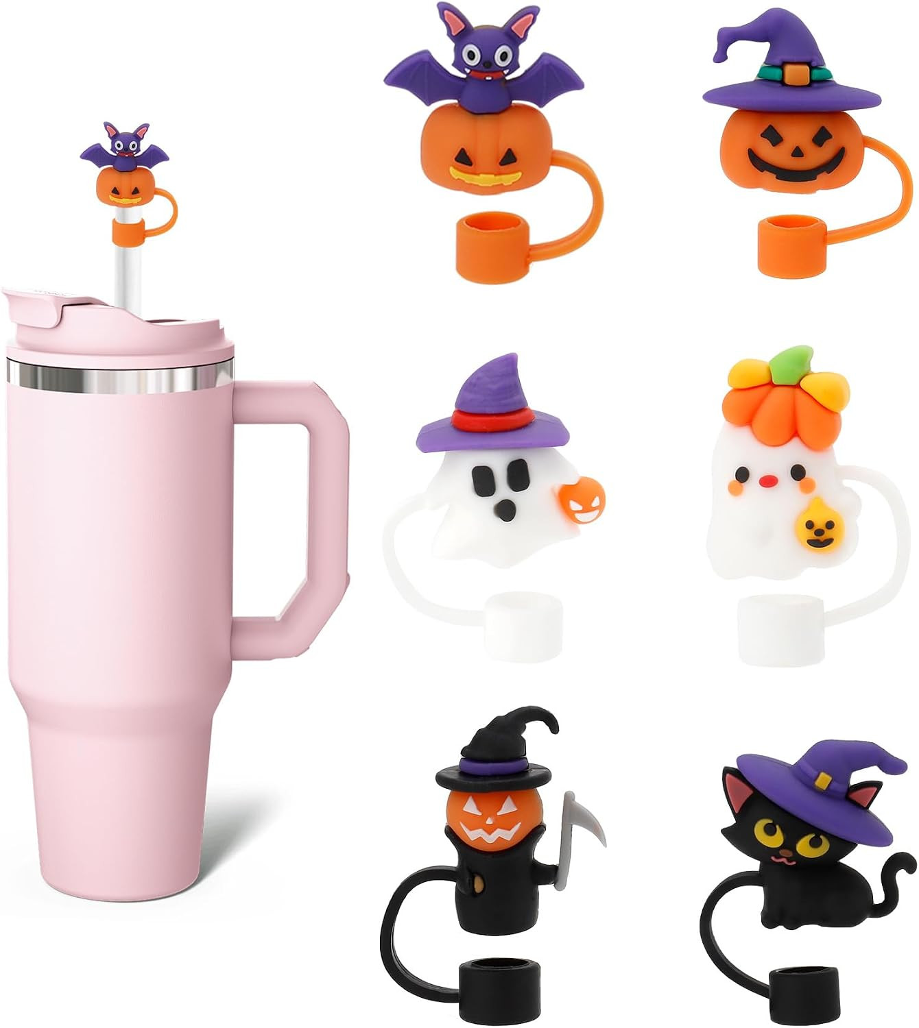 6PCS Straw Toppers for Stanley Cups,Boo Basket Stuffers for Women Men,Reusable Cute Ghost Drinking Straw Cover Cap Silicone Topper,Halloween Straws Toppers for Stanley Cup,Halloween Gifts | Amazon (US)