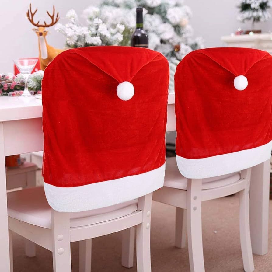 4pc Red Hat Dining Chair Slipcovers,Christmas Chair Back Covers Kitchen Chair Covers for Christma... | Amazon (US)