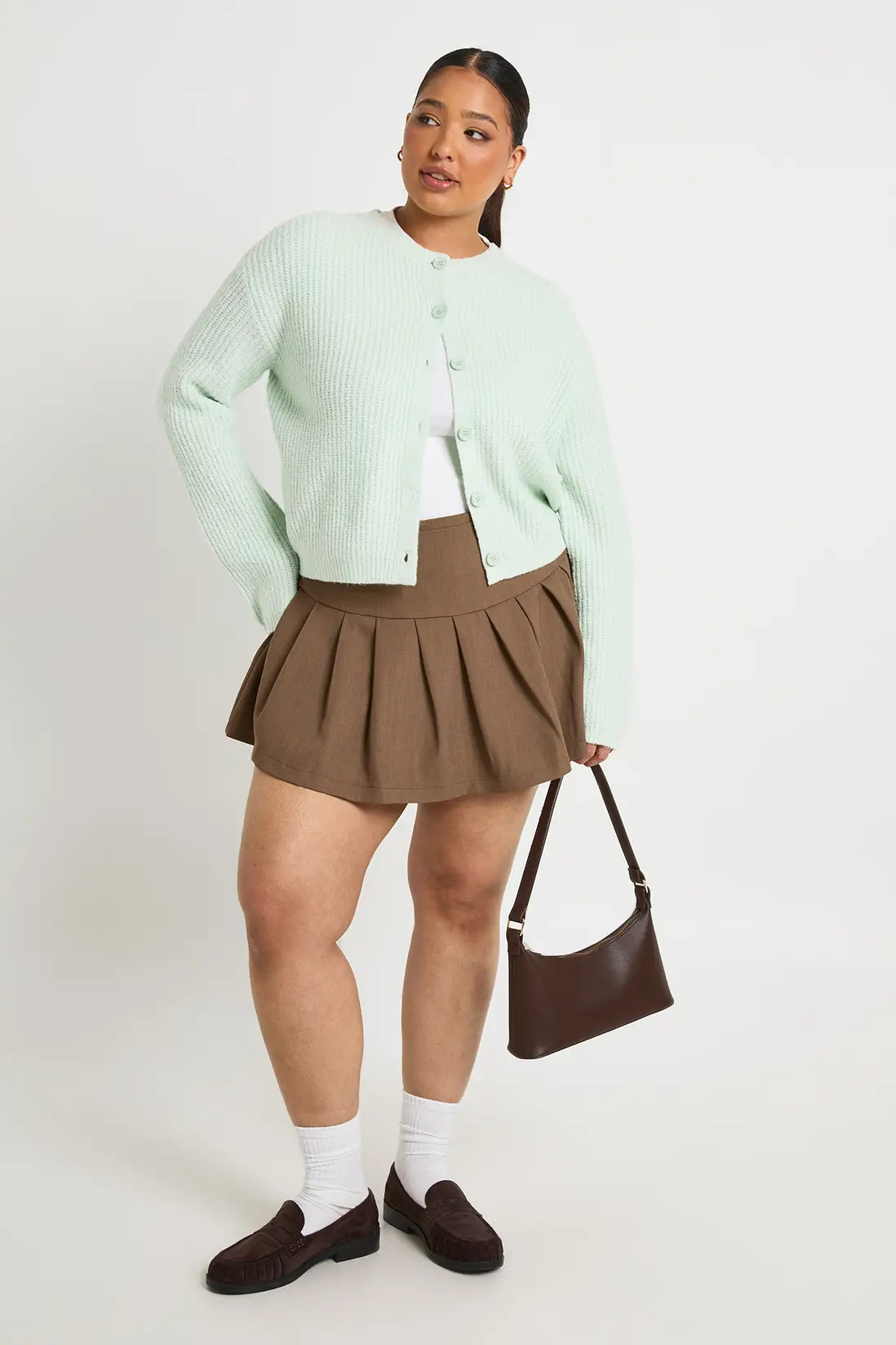 Sage PLUS RIB BUTTON DOWN KNIT CARDIGAN | Boohoo | Boohoo.com (UK & IE)