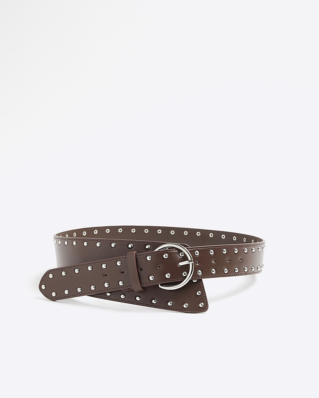 Brown Studded Wide Belt | River Island (UK & IE)