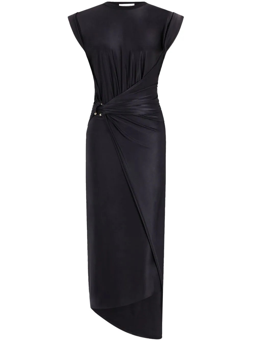 Rabanne gathered-detail draped midi dress - Black | Farfetch Global