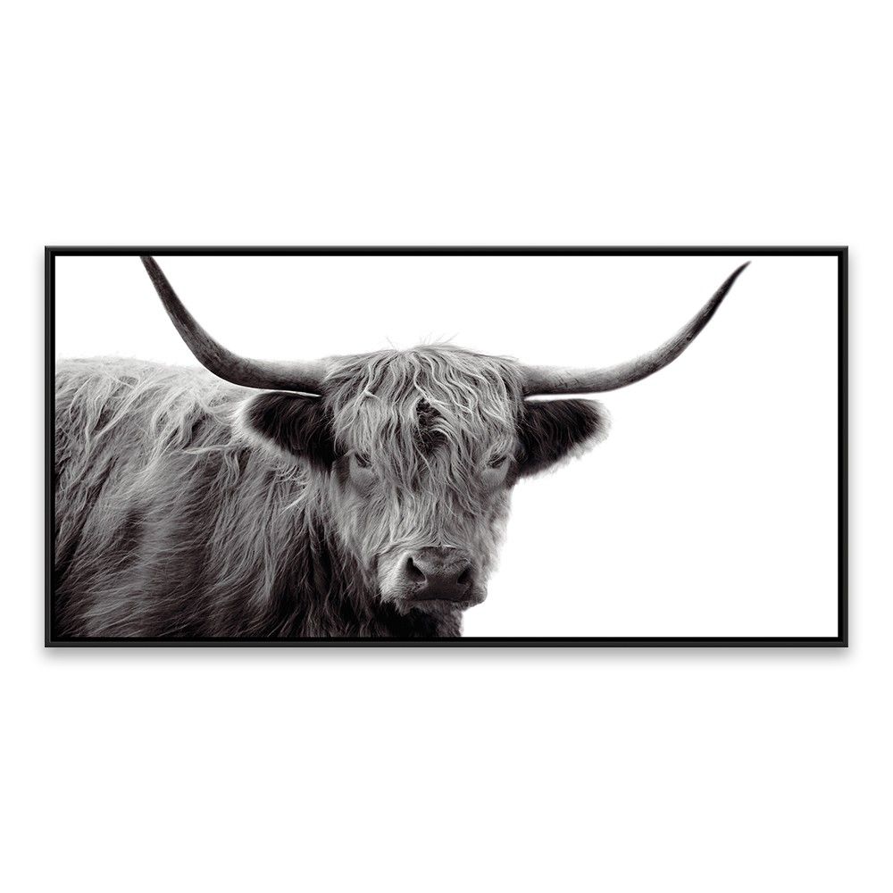 24.25""x48.25"" Black & White Highland Cow Framed Wall Canvas - Threshold , Adult Unisex | Target