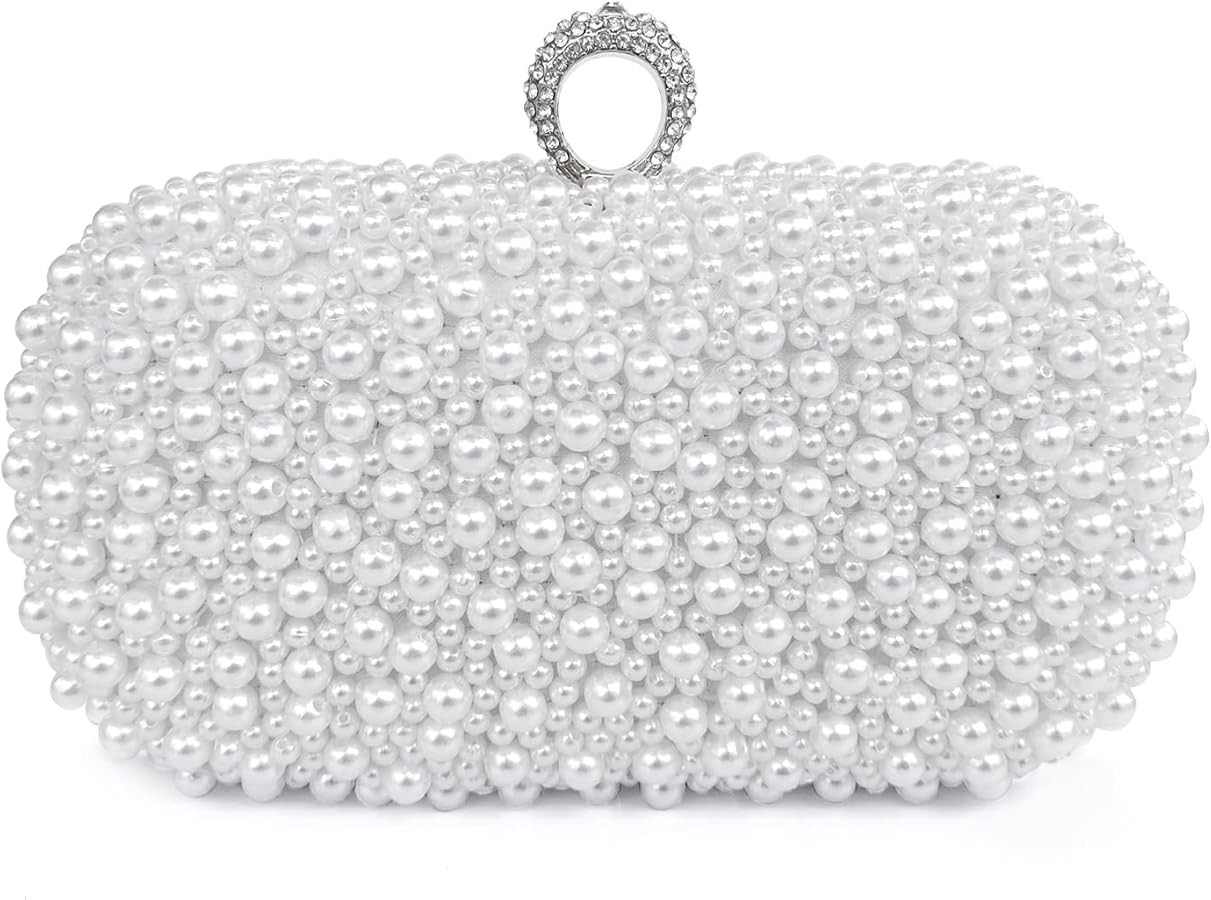 Aovtero Pearl Clutch Bag Bride Purse Women Wedding Prom Evening Bags Full Beaded Handbag with Cha... | Amazon (US)