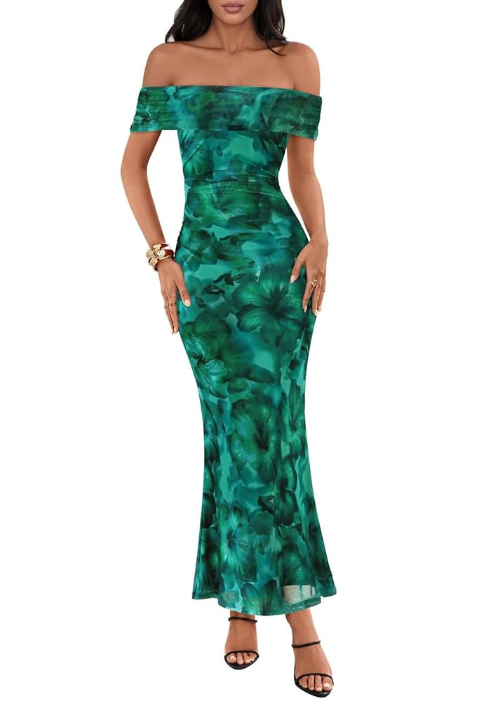 MEROKEETY Women's Summer Off Shoulder Floral Maxi Dress 2025 Formal Wedding Guest Cocktail Bodyco... | Amazon (US)