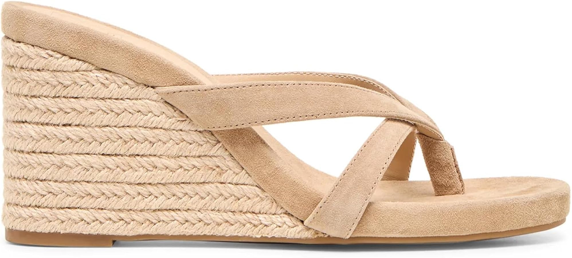 Raffia Suede Wedges Thong Sandals Woven Espadrille Wedge Flip Flops Open Round Toe Slip on Beach ... | Amazon (US)