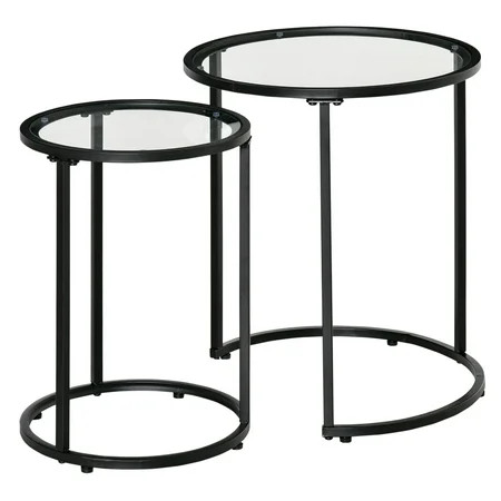 HOMCOM Set of 2 Nesting Coffee Tables with Metal Base, Round Side Table with Tempered Glass Table... | Walmart (CA)