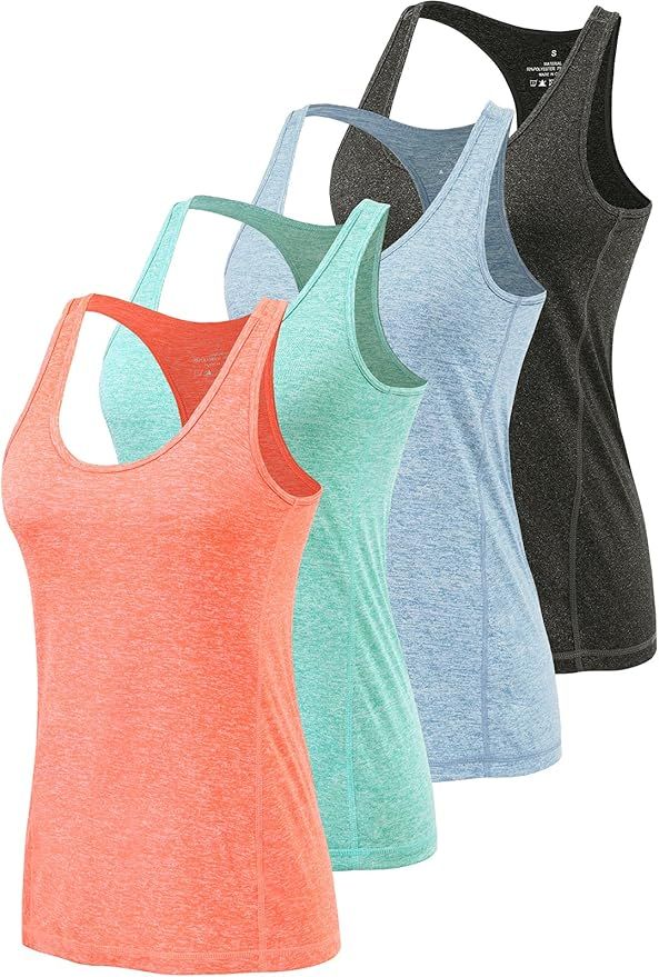 Air Curvey Workout Tank Tops for Women Yoga Racerback Tanks Athletic Quick Dry Activewear 4 Pack | Amazon (US)