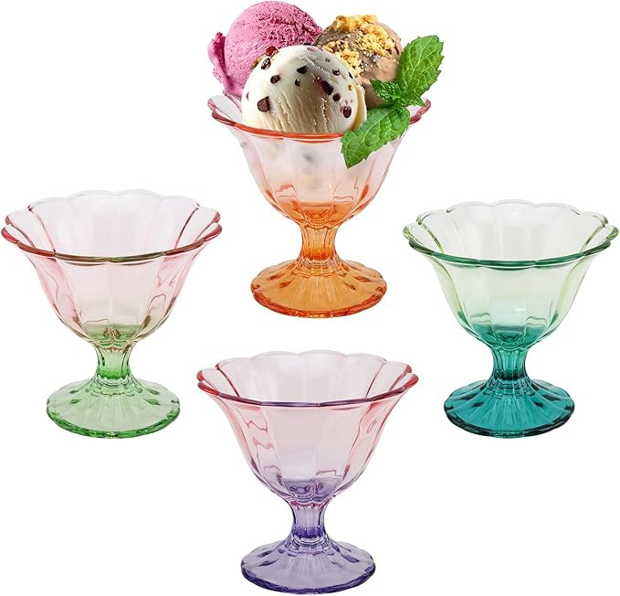 10 Oz Glass Ice Cream Bowls Set of 4, Colored Dessert Bowl Footed Clear Drinking Cups, Trifle Dis... | Amazon (US)