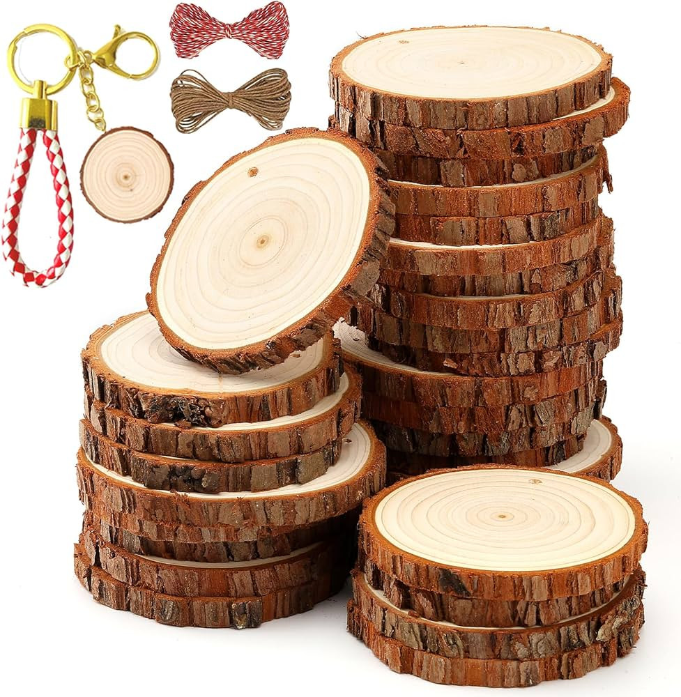 SENMUT Unfinished Wood Slices 30pcs 2.4"-2.85" Wood Circles for Crafts, Predrilled Natural Wood R... | Amazon (US)
