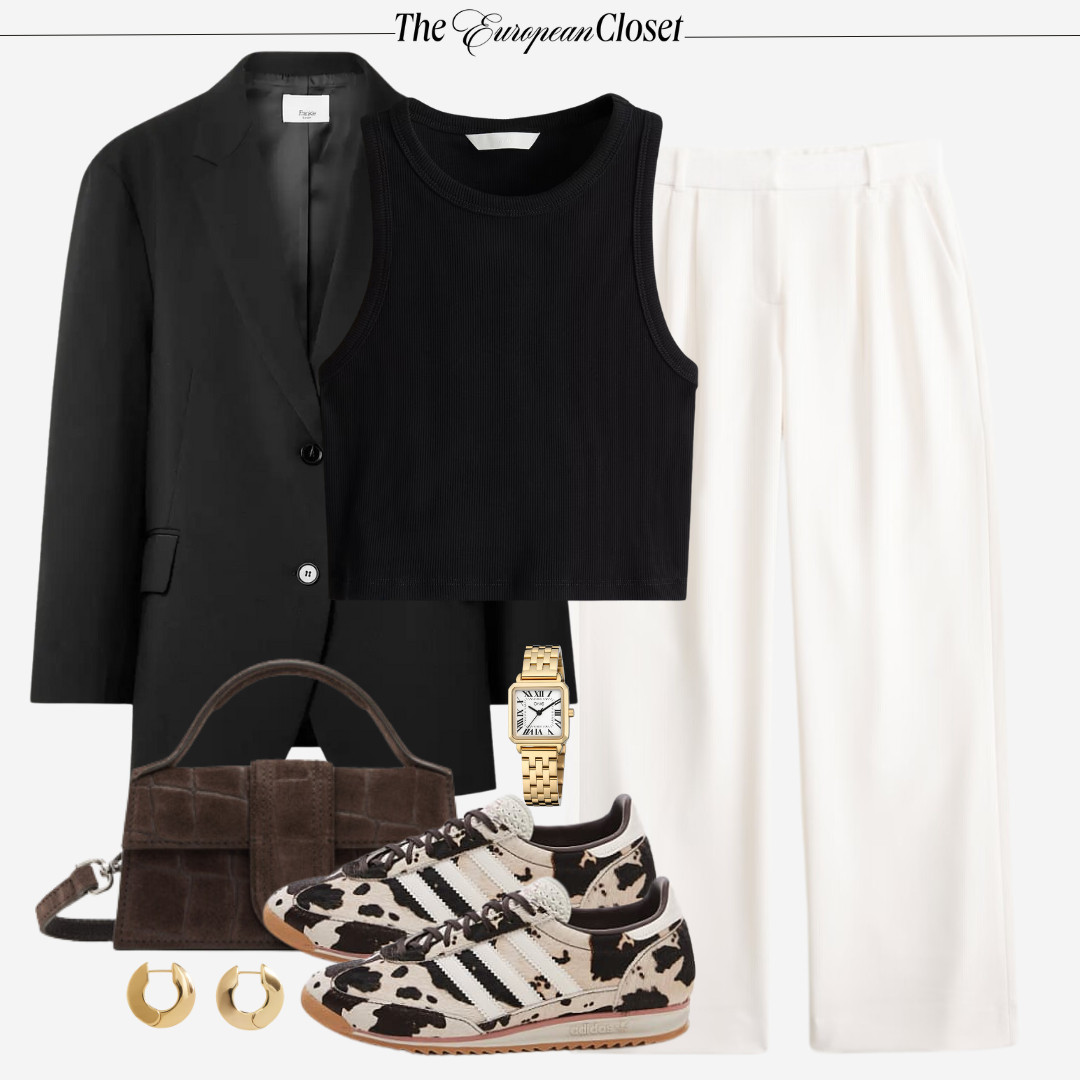 Get ready to rock the season with our stunning white pants spring outfit. Featuring a chic cow print Adidas sneakers pair, this outfit is perfect for those sunny days and warm nights. For a fresh take on all white outfits, explore our wide range of white pants that are perfect for any occasion. Elevate your fashion game with our Old Money outfit ideas. Discover how to style white wide leg jeans, beige pants, linen pants, and more! Transform your wardrobe now and shop the look on LTK! 

 #LTKWatchNow #LTKSeasonal #LTKU