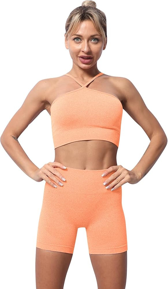 Womens Workout Sets 2 Piece Yoga Outfits Criss Cross Sports Bra High Waist Yoga Shorts Sets Track... | Amazon (US)
