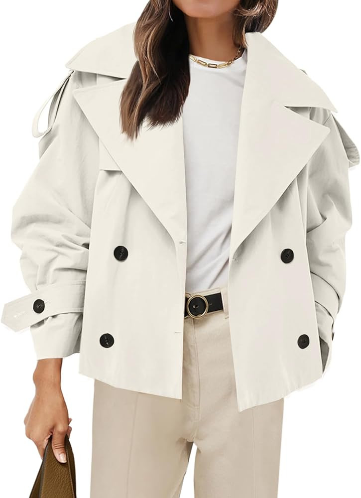 Tankaneo Womens Cropped Trench Coat Casual Double Breasted Short Jacket Fall Fashion Outerwear wi... | Amazon (US)