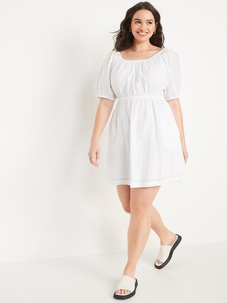 Puff-Sleeve Tie-Back Cut-Out Mini Swing Dress for Women | Old Navy (US)