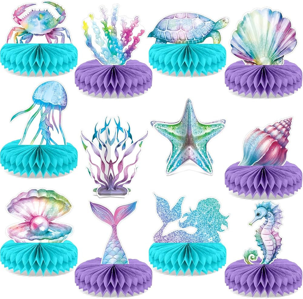 12Pcs Mermaid Party Supplies Mermaid Birthday Honeycomb Centerpieces for Under The Sea Party Deco... | Amazon (US)