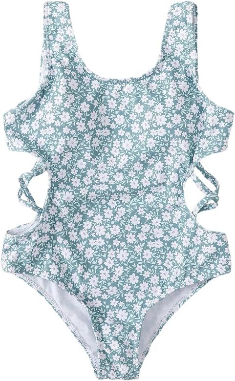 Milumia Girl's Cute One Piece Bathing Suit Ditsy Floral Cut Out Crisscross Swimsuit | Amazon (US)
