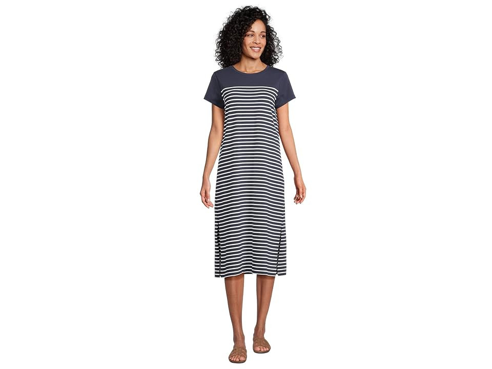 Vineyard Vines Striped Midi Tee-shirt Dress Women's Dress Engineered Bay Stripe/Nautical Navy/White Cap : XS, Cotton/Modal/Spandex | Zappos