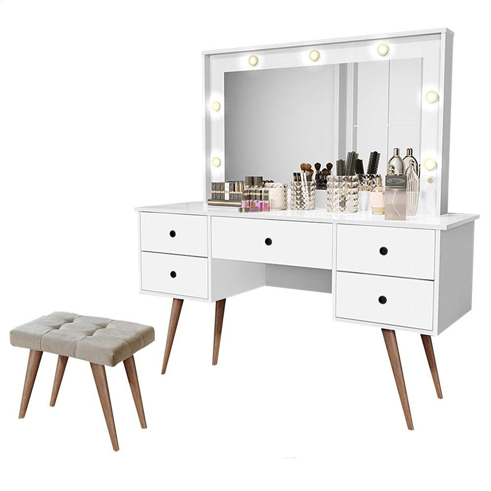 Penteadeira Camarim com Led e Banqueta Basoto Anaisa Branco | Amazon (BR)