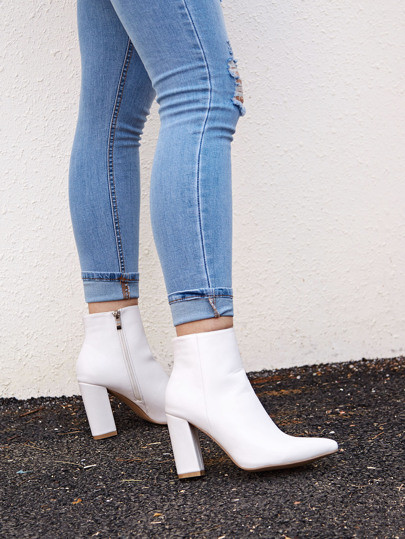 Minimalist Chunky Heeled Side Zipper Boots | SHEIN