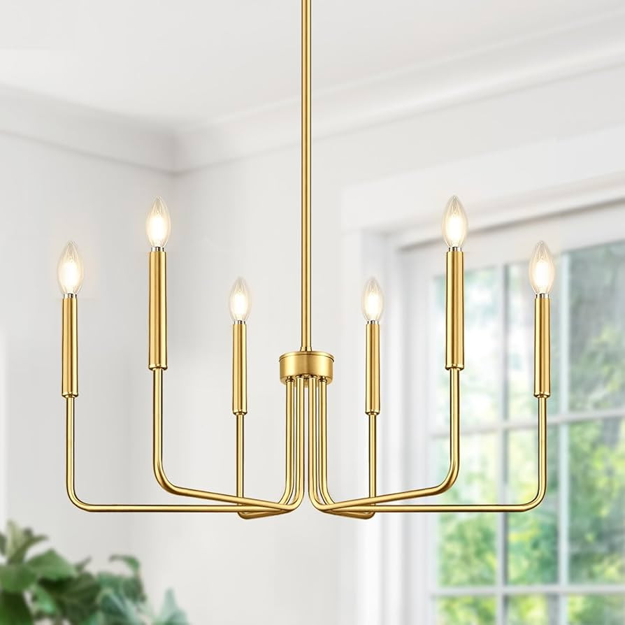 Brass Gold Chandelier, 6-Light Chandelier Light Fixture Farmhouse Chandeliers for Dining Room, Vi... | Amazon (US)