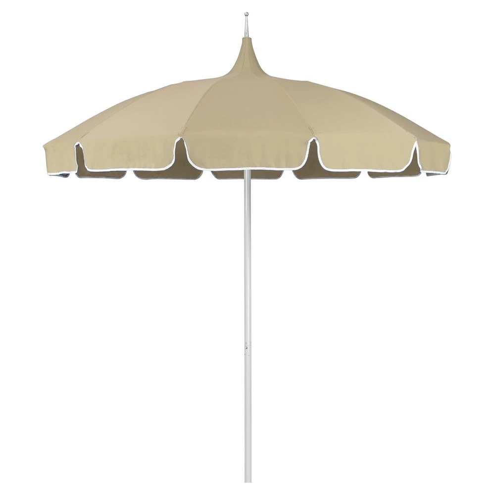 Lucille French Country Antique Beige Sunbrella White Braid Aluminum Pagoda Umbrella | Kathy Kuo Home