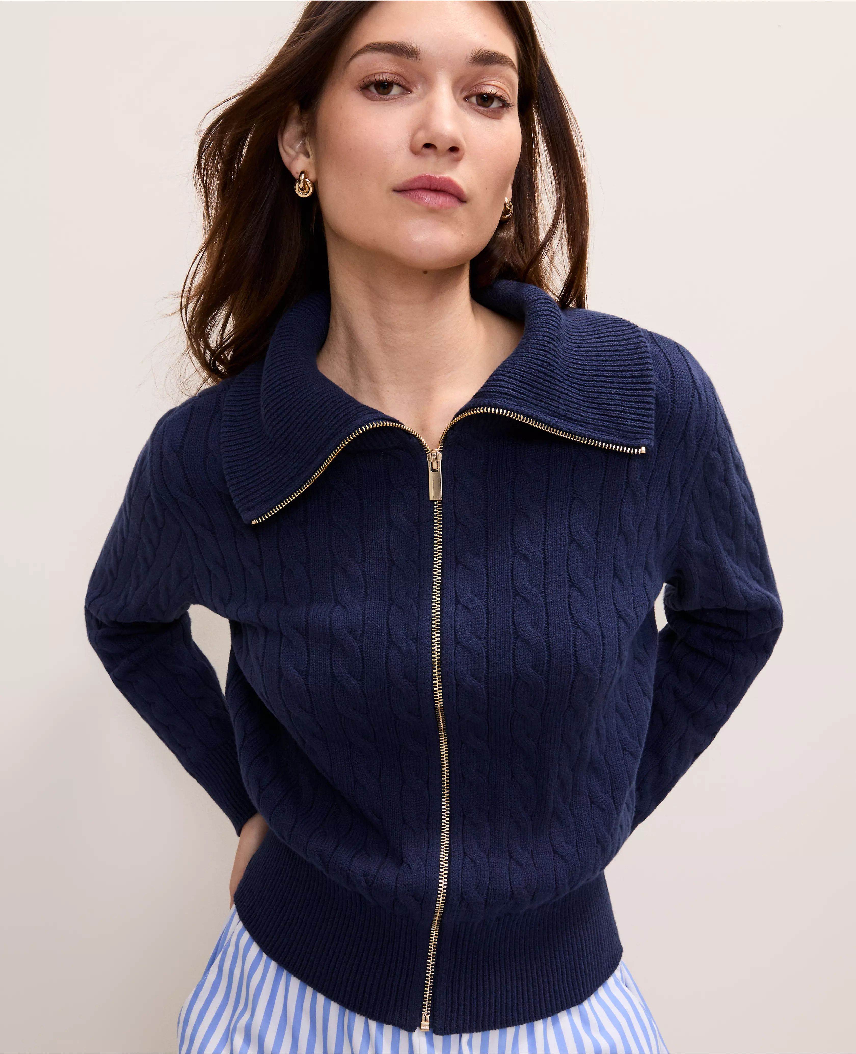 Weekend Cable Sweater Jacket | Ann Taylor