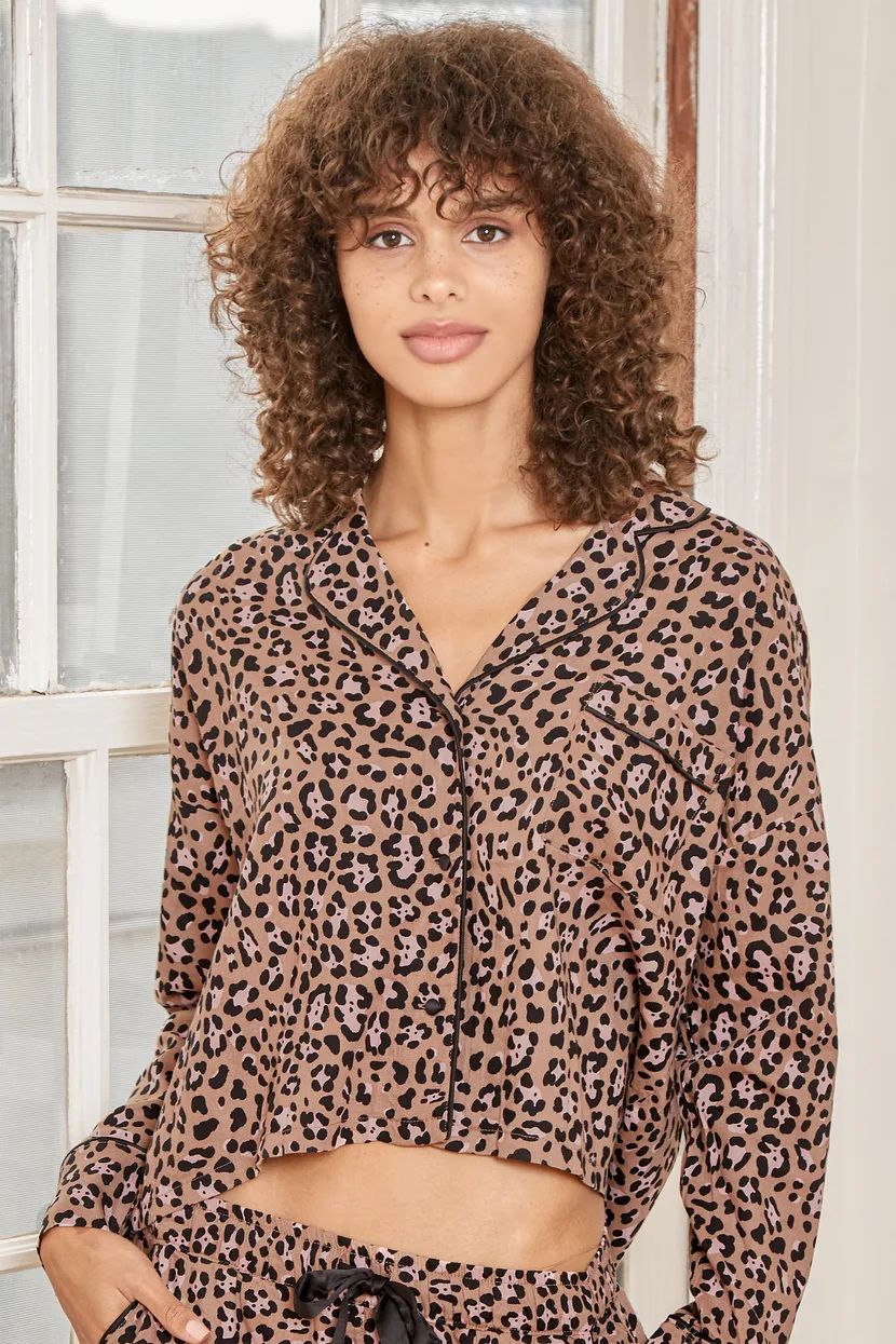 Dream State Tan Leopard Print Two-Piece Pajama Set | Lulus (US)