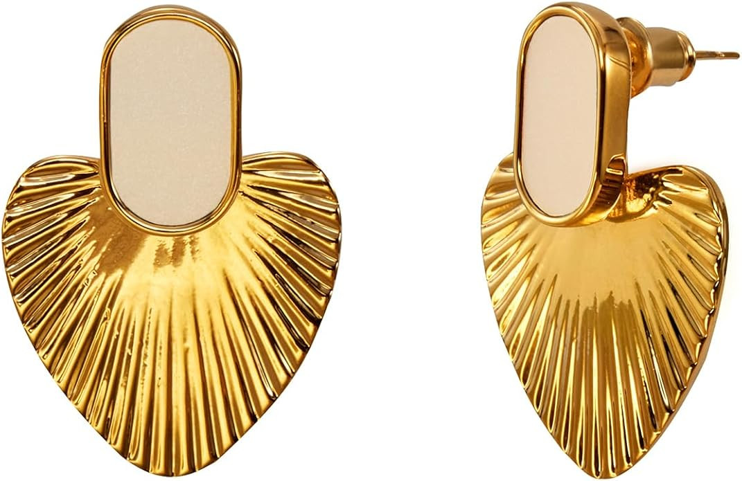 Black/White/Red/Green/Pink/Beige gold earrings for women-24K Gold Plated Heart Statement Earrings... | Amazon (US)