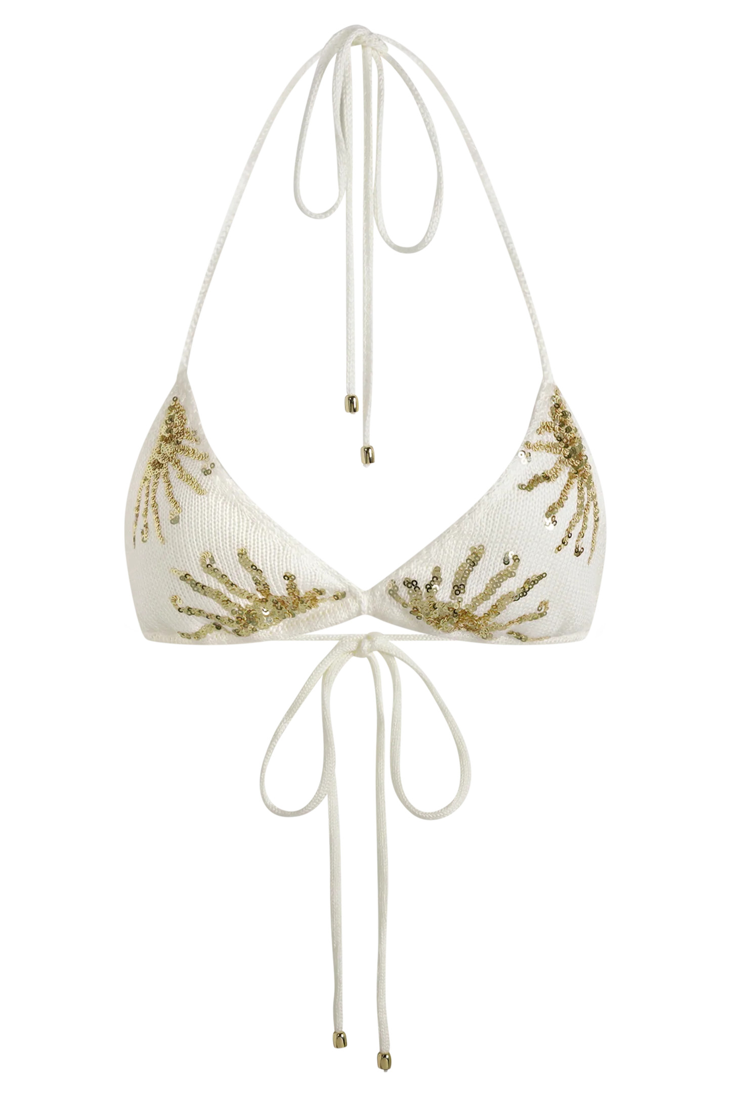 Huntleigh Crochet Bikini Top - White & Gold Sunshine Print | MESHKI US