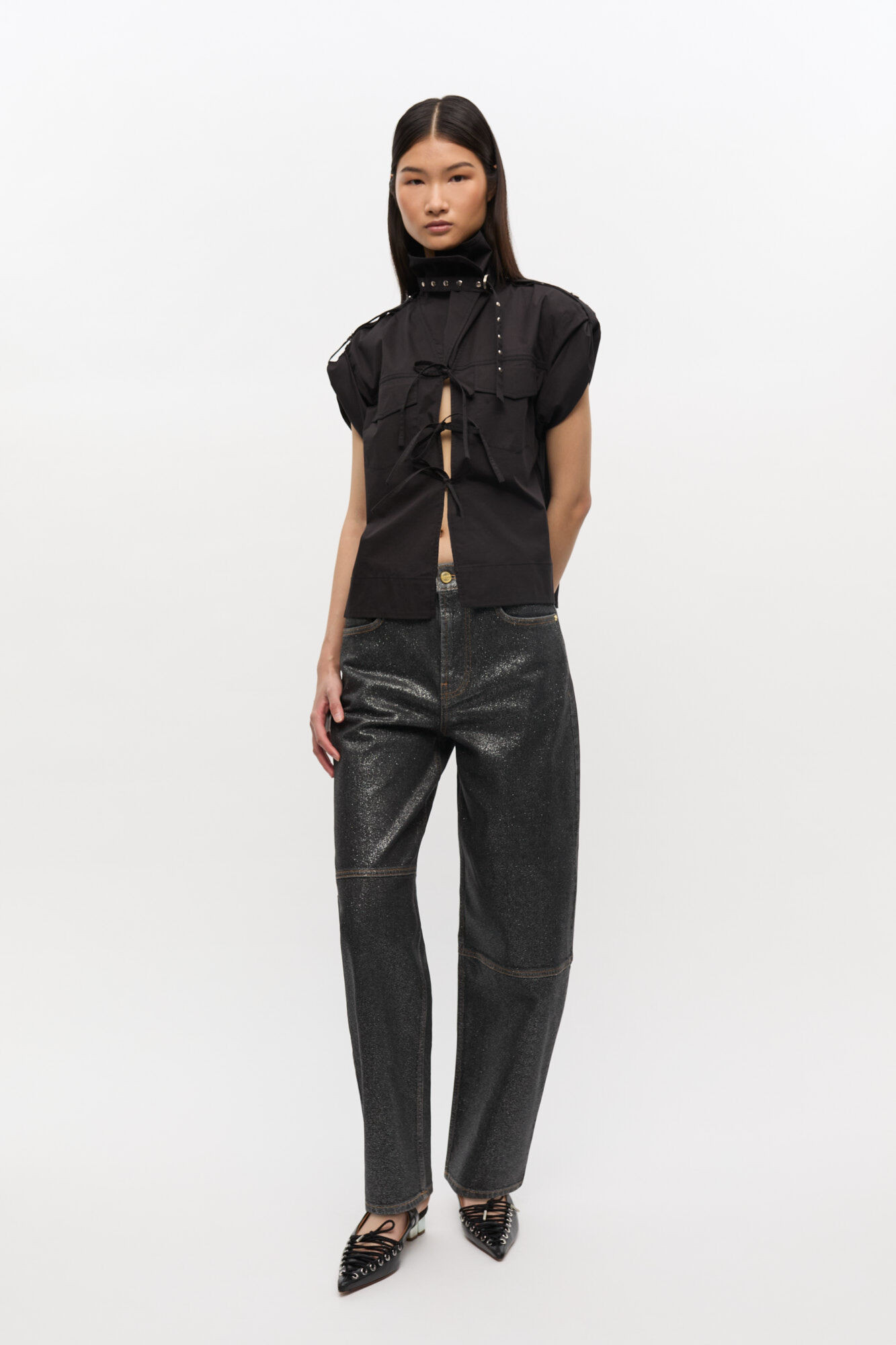 Shimmery Foil Stary Jeans | Ganni