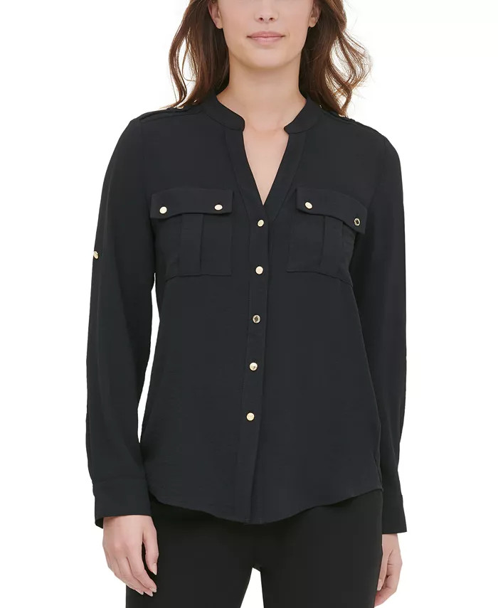 Textured Roll Tab Button Down Shirt | Macy's