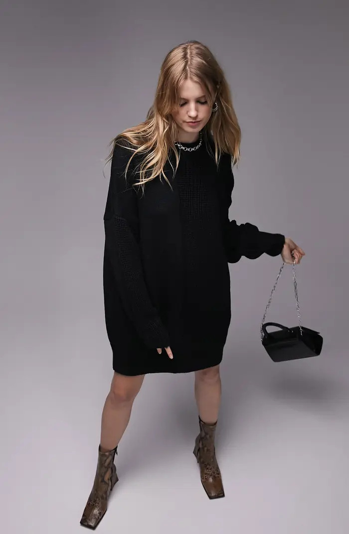 Topshop Women's Long Sleeve Contrast Rib Sweater Dress | Nordstrom | Nordstrom