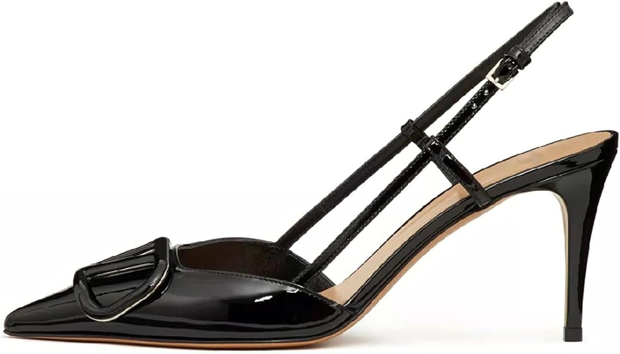 Women Heeled Slingback Sandals Closed Pointed Toe Stiletto High Heels Patent Leather Pumps Slip-O... | Amazon (US)