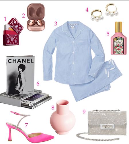 These fun “Gifts for Her” are chic, sure to please and are all less than $100. Whether you are shopping for your mom, wife, sister, girlfriend or daughter there is something for everyone. 

1. Velvet box and playing cards
2. Rose gold Samsung galaxy ear buds 
3. Seersucker French pajama set 
4. Pearl earrings 
5. Gucci Perfume
6. Chanel Book Set
7. Pink crystal strap pumps
8. Earthware Vase
9. Silver Rhinestone Bag

#giftguide #giftsforher #giftsformom #giftsforwife #girlfriendgifts #crystalbag #giftsunder100 #pinkshoes #pajamaset #womensoajamas #chanelset #designerbooks #pearls #pearlearrings 

#LTKunder100 #LTKHoliday #LTKGiftGuide