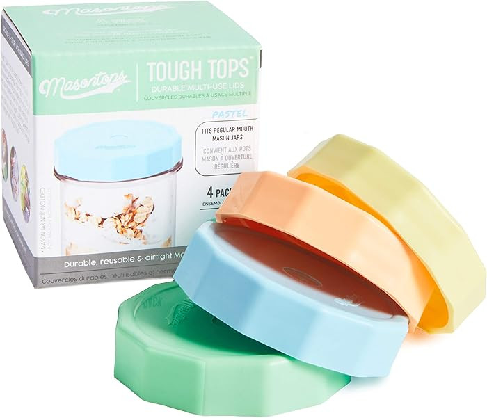 Masontops Tough Tops - Regular Mouth Mason Jar Lids BPA-Free Multi Color Plastic Reusable Dry Can... | Amazon (US)