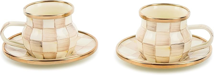 MACKENZIE-CHILDS Espresso Cup and Saucer Set, Cute Small Coffee Cups and Saucers, Set of 2, Brown... | Amazon (US)