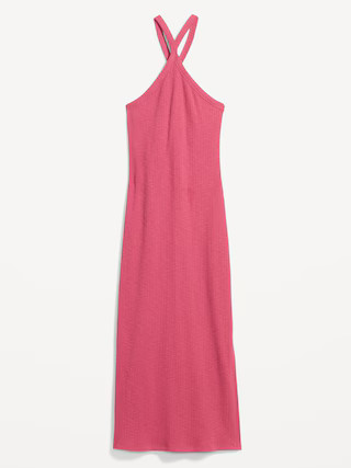 Fitted Rib-Knit Halter Midi Dress for Women | Old Navy (US)
