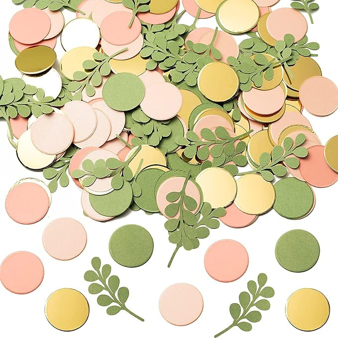 BeYumi 300Pcs Sage Olive Green Peach Blush Round Scatter Confetti Dots Greenery Eucalyptus Paper ... | Amazon (US)