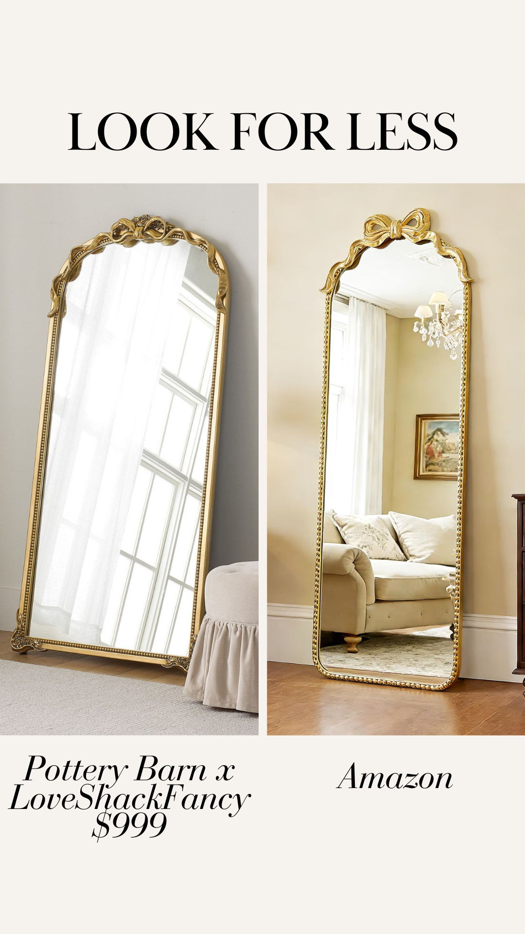 Pottery Barn x LoveShackFancy mirror look for less from Amazon! Amazon mirror, floor length mirrowr, bow mirror 

 #LTKHome