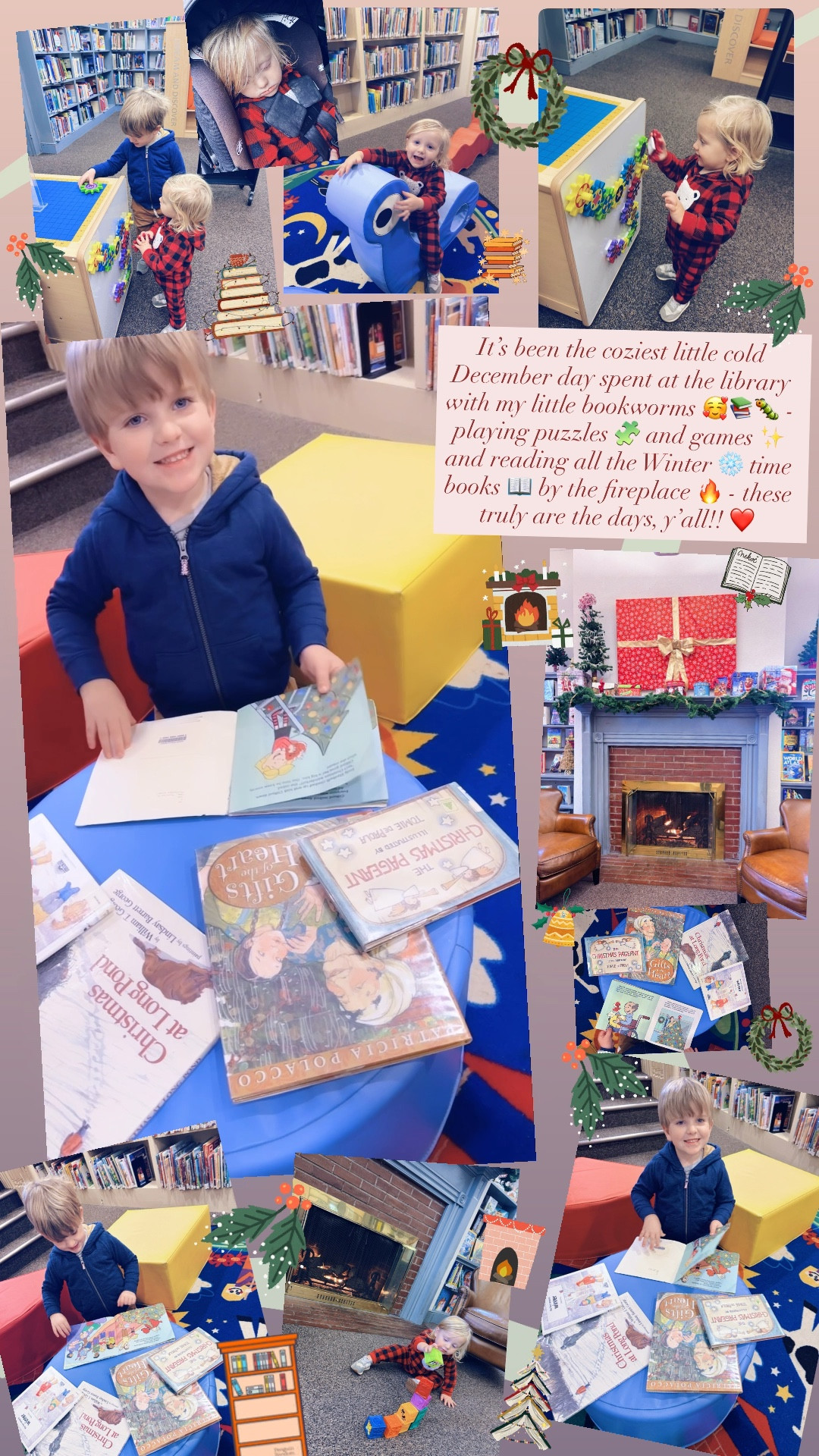 It’s been the coziest little cold December day spent at the library with my little bookworms 🥰📚🐛 - playing puzzles 🧩 and games ✨ and reading all the Winter ❄️ time books 📖 by the fireplace 🔥 - these truly are the days, y’all!! ❤️