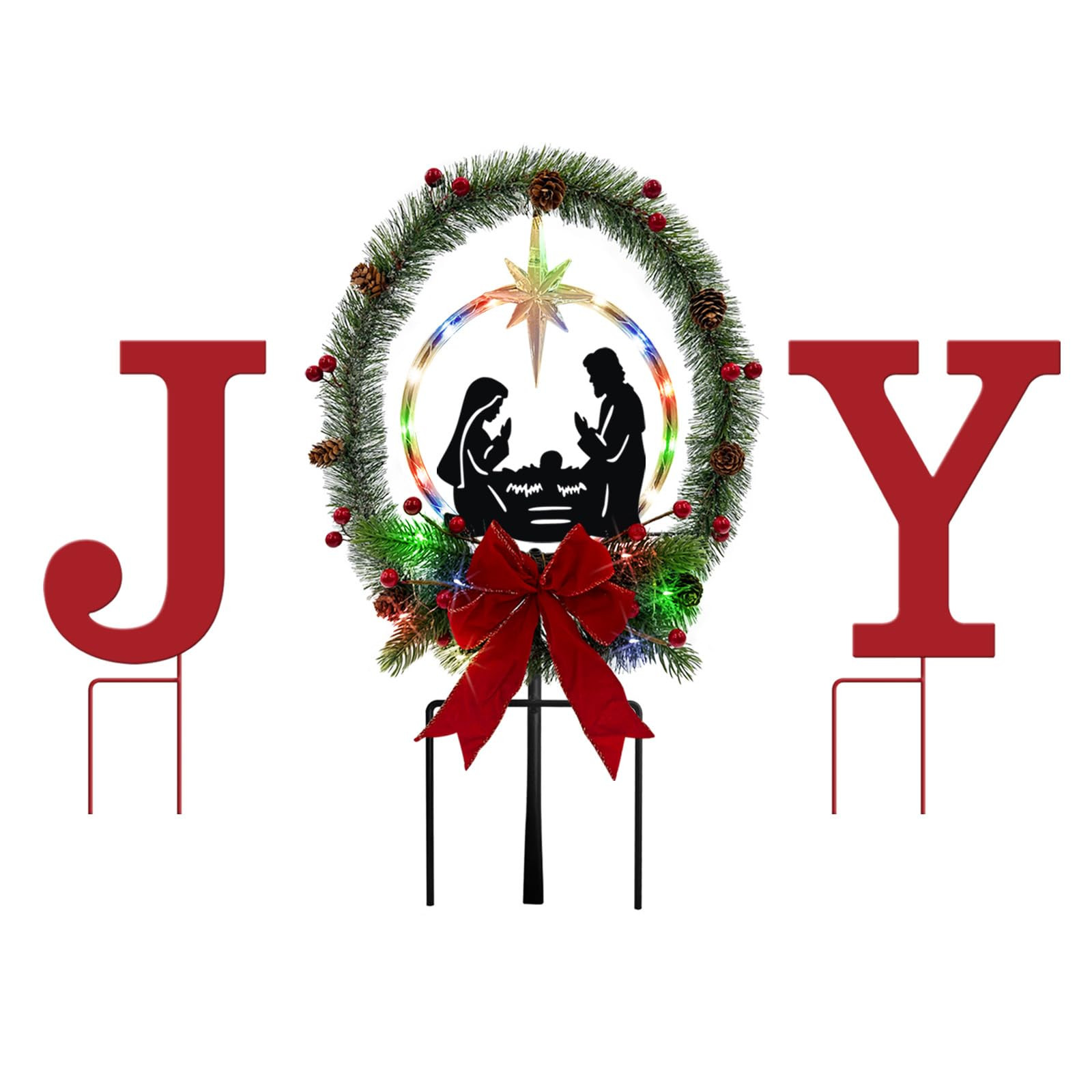 3Pack Solar Lights Christmas Joy Sign,Metal Nativity Scene Outdoor,Silhouette Nativity Set Decoration Outside for Yard Stake | Amazon (US)