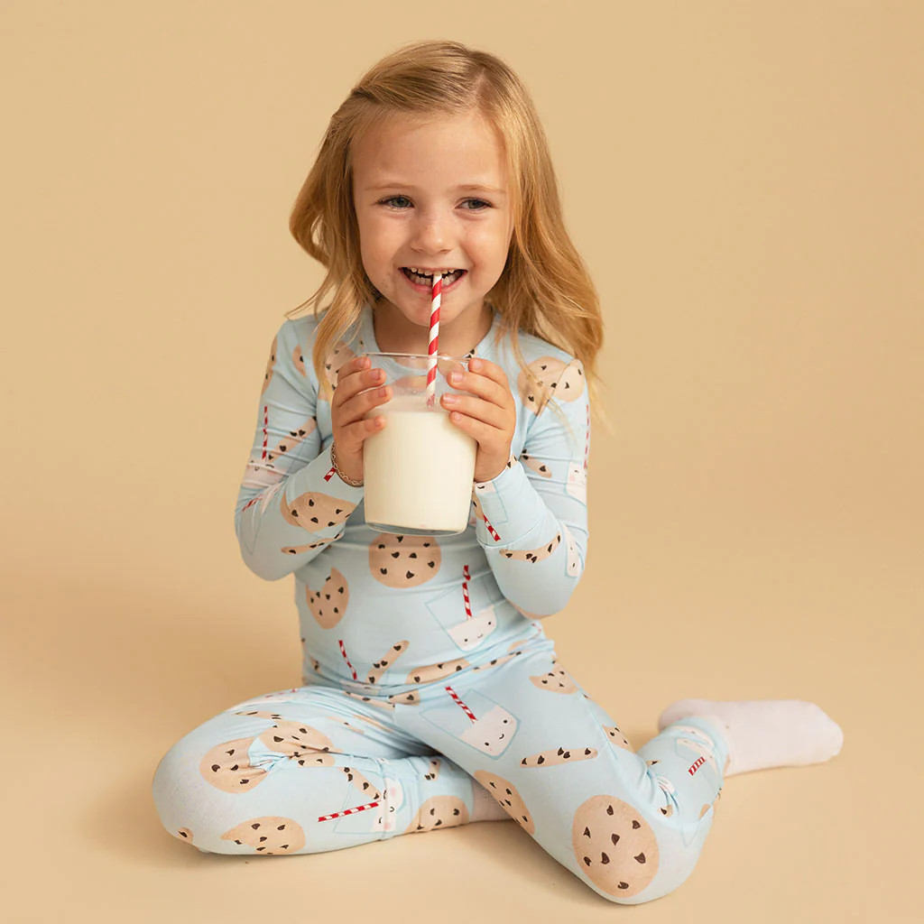 Milk & Cookies Blue Long Sleeve Toddler Pajamas | Chocolate Chip Cookies | Posh Peanut