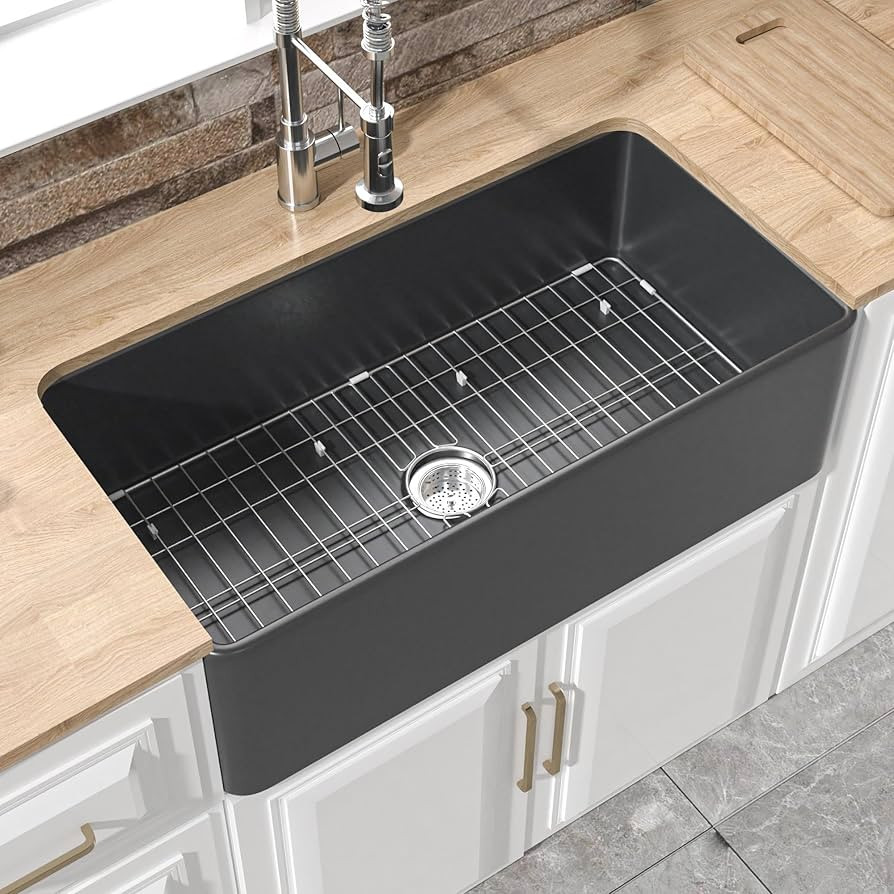 Black Farmhouse Sink 33 x 18 Inch, Single Bowl Firecaly Apron Front Undermount Farm Sink, with Ac... | Amazon (US)