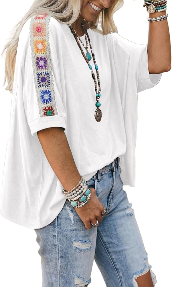 Dokotoo Women's Shirts Casual 2026 Beach Trendy Casual Summer Oversize Tops Vacation Embroidered ... | Amazon (US)