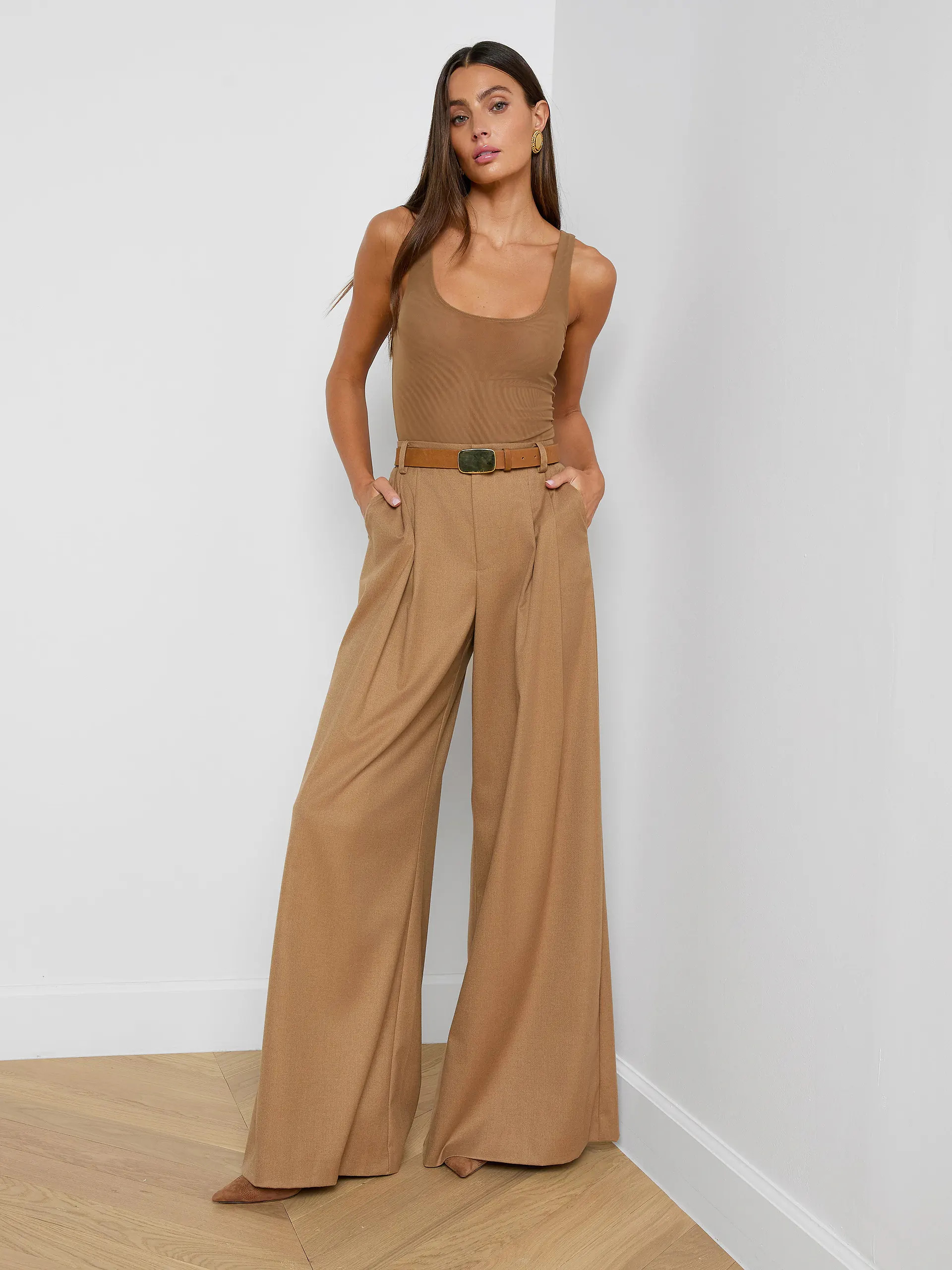 Chelsy Wide-Leg Pant in Dark Macchiato | L'AGENCE | L'Agence