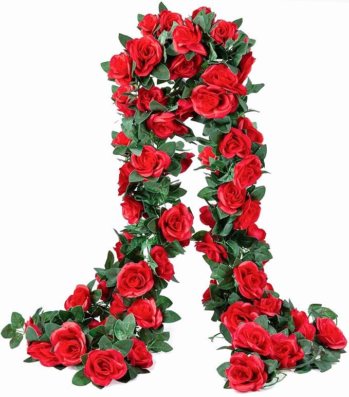 2 Pack (16FT) Artificial Rose Vine Fake Flowers Garland Hanging Silk Rose Ivy Plants Vine for Wed... | Amazon (US)